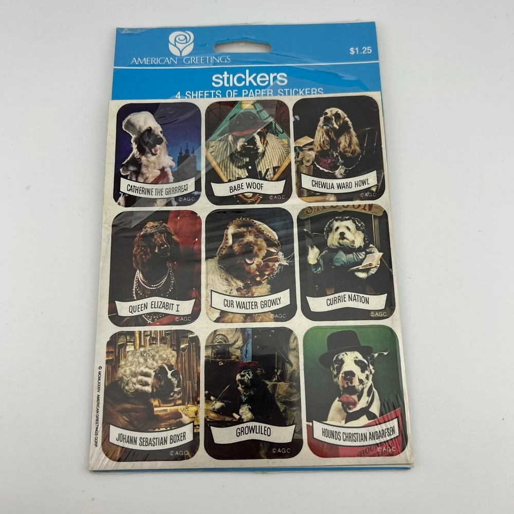 American Greetings Vintage Dog Pun Stickers 1984 AGC Paper Sticker Sheets